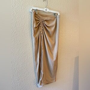 Cider Tan Maxi Skirt with Ruched Detail